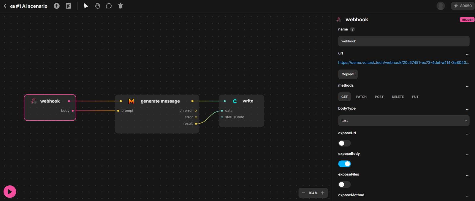 Voltask webhook url