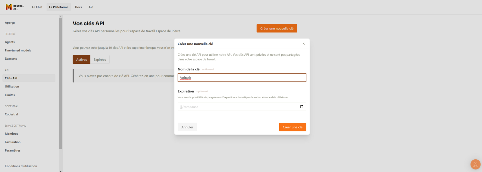 Mistral Clé API